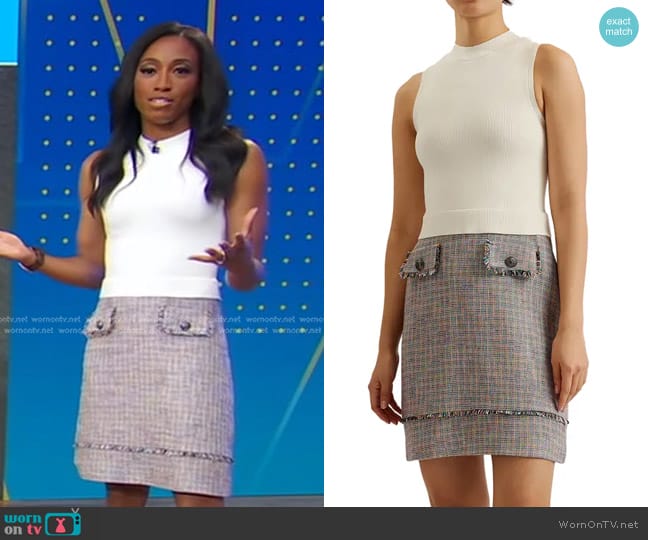 Ted Baker Mayumid Mixed Media Minidress worn by Brittany Bell on Good Morning America