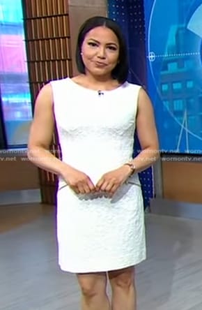 Stephanie's white textured dress with zip pocket on Good Morning America