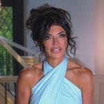 Teresa’s blue halter confessional jumpsuit on The Real Housewives of New Jersey