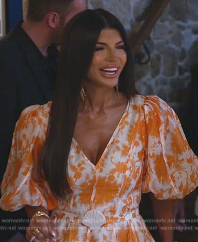 Teresa's orange floral print dress on The Real Housewives of New Jersey