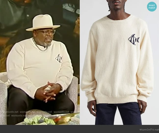 The Elder Statesman Deep Sea Cotton Crewneck Sweater worn by Cedric the Entertainer on Tamron Hall Show