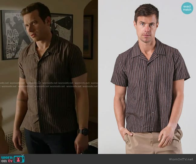 The Optimist Tyler Shirt in chocolate worn by Evan Buckley (Oliver Stark) on 9-1-1