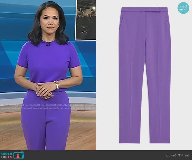 Theory High-Waist Slim Crop Pant in Admiral Crepe Bright Peony worn by Laura Jarrett on Today