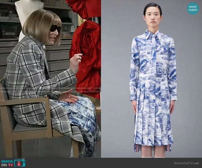 Thom Browne Nautical Silk Twill Toile Easy Fit Shirt and Skirt worn by Anna Wintour on Today