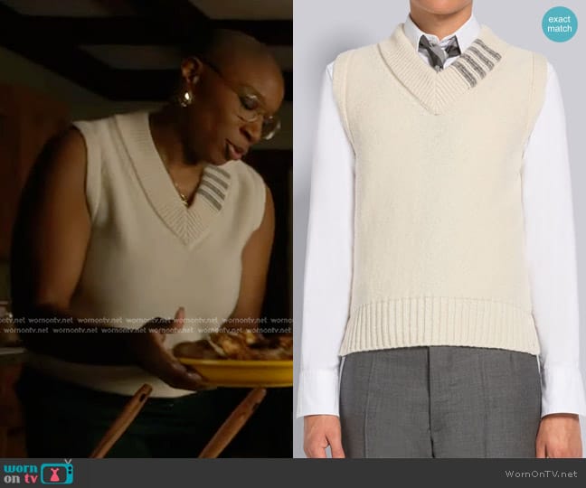 Thom Browne Reverse Jerseystitch Donegal 4-Bar V-Neck Vest worn by Henrietta Wilson (Aisha Hinds) on 9-1-1