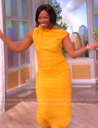 Tiffany Haddish's mustard gathered dress on The View