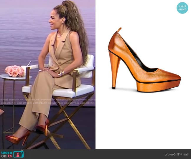 Tom Ford Laminated Cone Heel 120 Pump in Clementine & Mauve worn by Sunny Hostin on Good Morning America