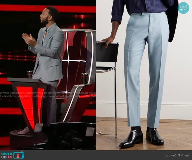 Tom Ford Slim-Fit Tapered Belted Wool and Silk-Blend Twill Trousers worn by John Legend on The Voice