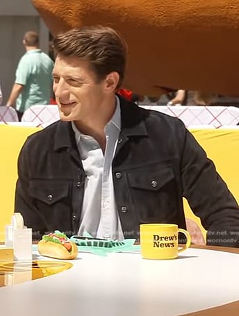 Tony Dokoupil's black suede jacket on The Drew Barrymore Show