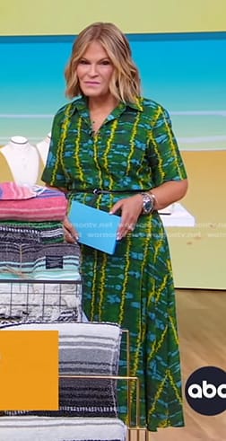 Tory Johnson’s green tie dye shirtdress on Good Morning America