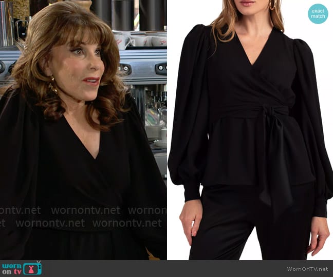 Trina Turk Aquatic Wrap Top in Black worn by Esther Valentine (Kate Linder) on The Young and the Restless