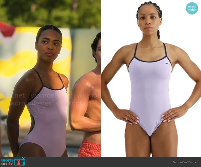 Tyr Trinityfit Swimsuit in Lavender worn by Faran Bryant (Zaria) on Pretty Little Liars Original Sin