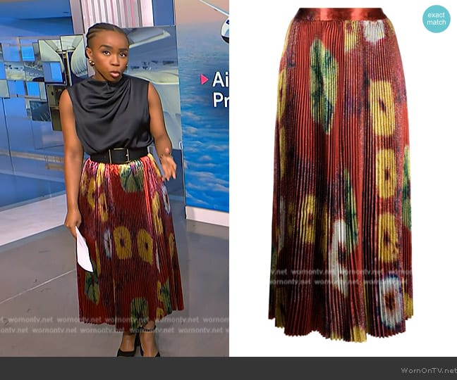 Ulla Johnson Rami high-waisted pleated skirt worn by Zinhle Essamuah on NBC News Daily