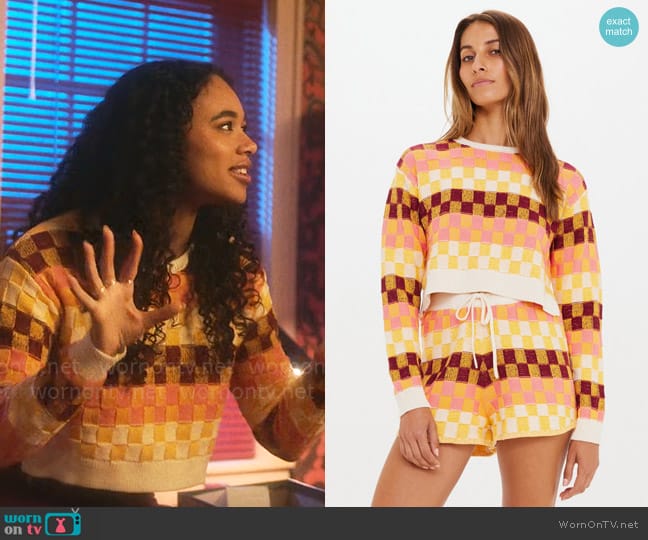 The Upside Checkmate Karlie Knit Top worn by Tabitha 'Tabby' Hayworth (Chandler Kinney) on Pretty Little Liars Original Sin