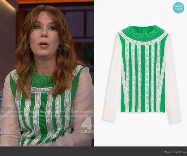 Valentino Garavani Lace-trimmed silk crepe de chine and chiffon blouse worn by Rhonda Halbert on The Kelly Clarkson Show