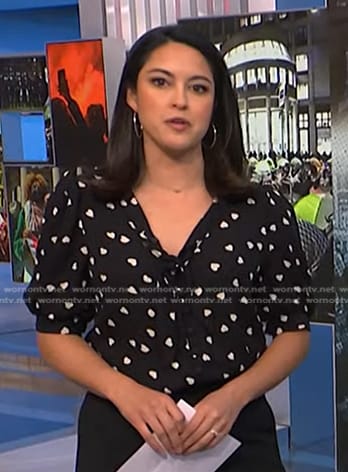 Valerie Castro’s black heart print top on NBC News Daily