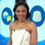 Vanessa Rissetto’s ivory ruffled strapless top and pants on Today