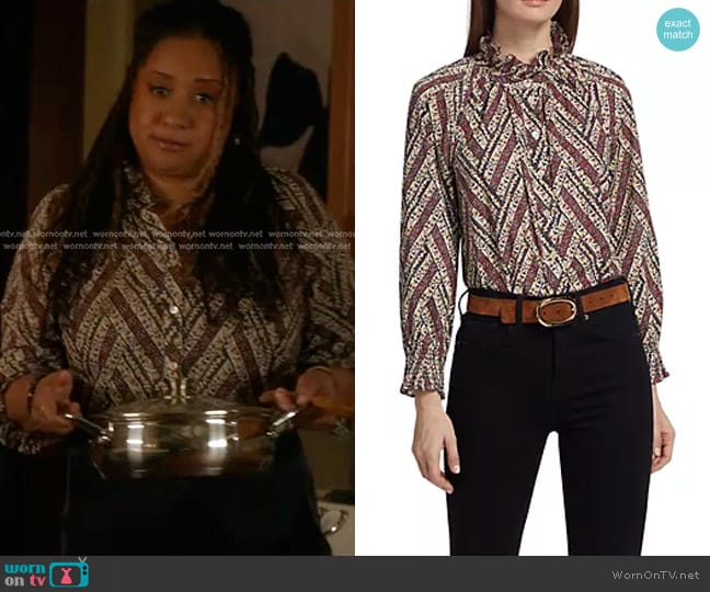 WornOnTV: Karen’s floral stripe blouse on 9-1-1 | Tracie Thoms ...