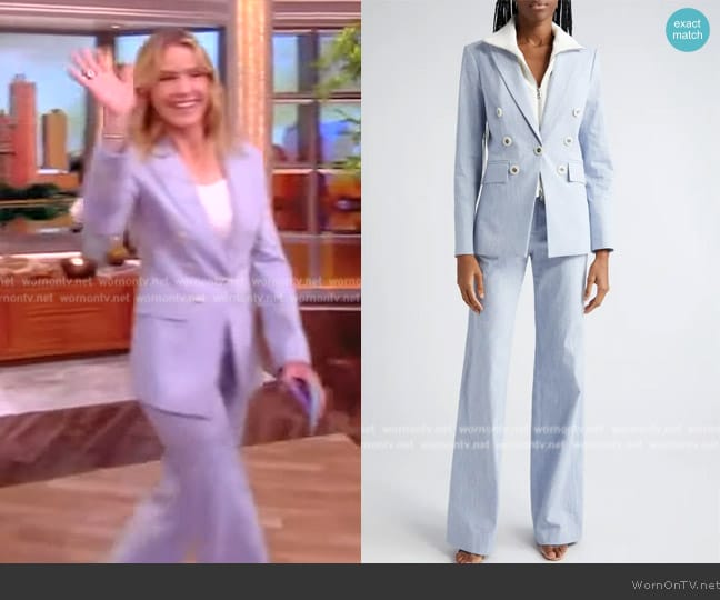 Veronica Beard Gaya Metallic Stripe Cotton Blend Dickey Jacket worn by Sara Haines on The View