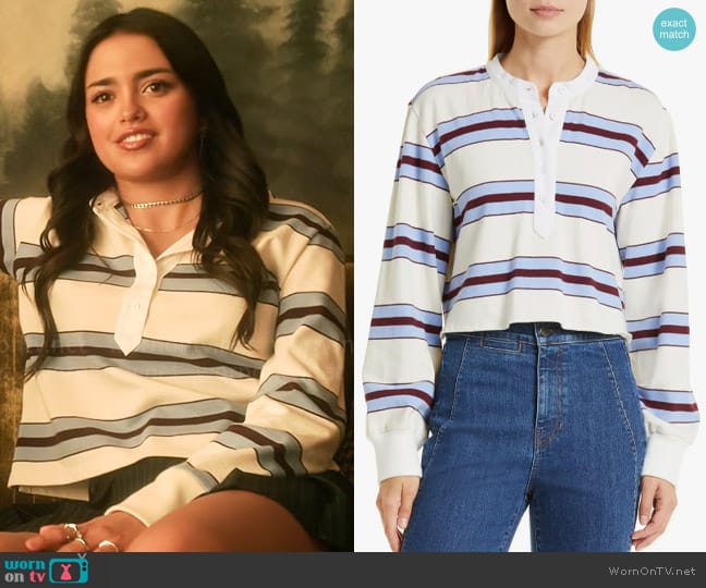 Veronica Beard Indri Rugby Stripe Long Sleeve Top worn by Noa Olivar (Maia Reficco) on Pretty Little Liars Original Sin