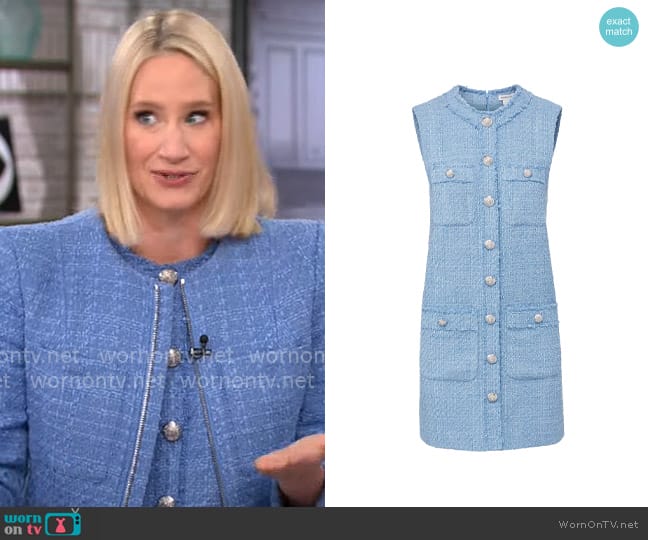 Veronica Beard Laurel Cotton-Blend Tweed Minidress worn by Caroline Polisi on CBS Mornings