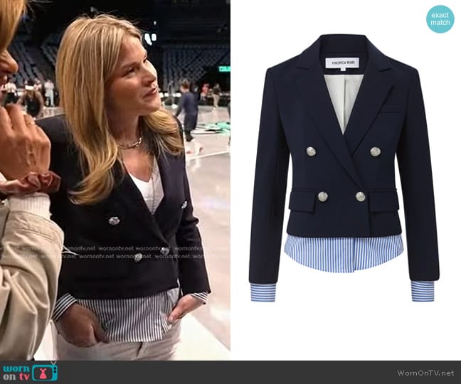 Veronica Beard Zion Mixed Media Jacket in Navy worn by Jenna Bush Hager on Today