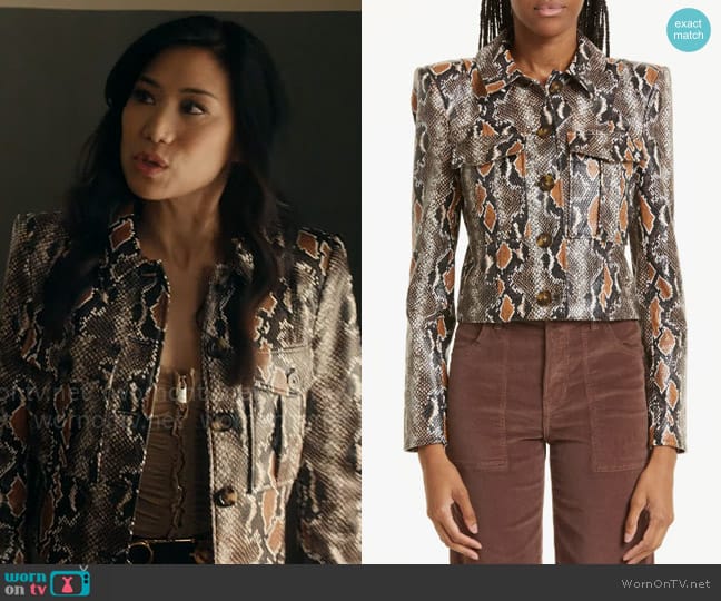 Veronica Beard Fulham Faux Snakeskin Jacket worn by Melody Bayani (Liza Lapira) on The Equalizer