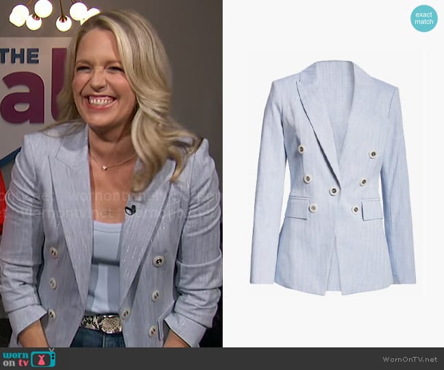 Veronica Beard Gaya Metallic Stripe Jacket in Blue Oasis worn by Jessica St. Clair on The Talk