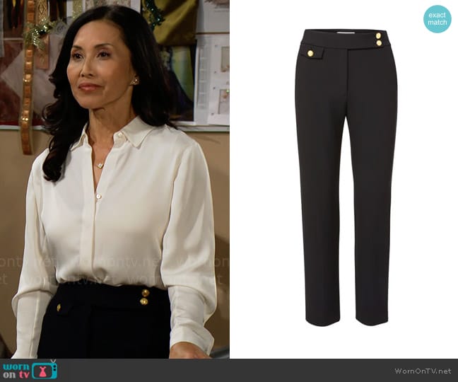 Veronica Beard Renzo Pants worn by Li Finnegan (Naomi Matsuda) on The Bold and the Beautiful