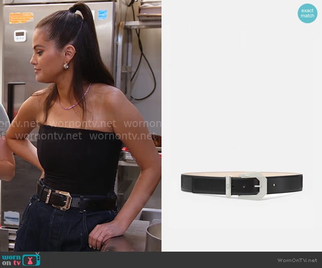 Versace Medusa Heritage Leather Belt 4 cm  worn by Selena Gomez on Selena + Restaurant