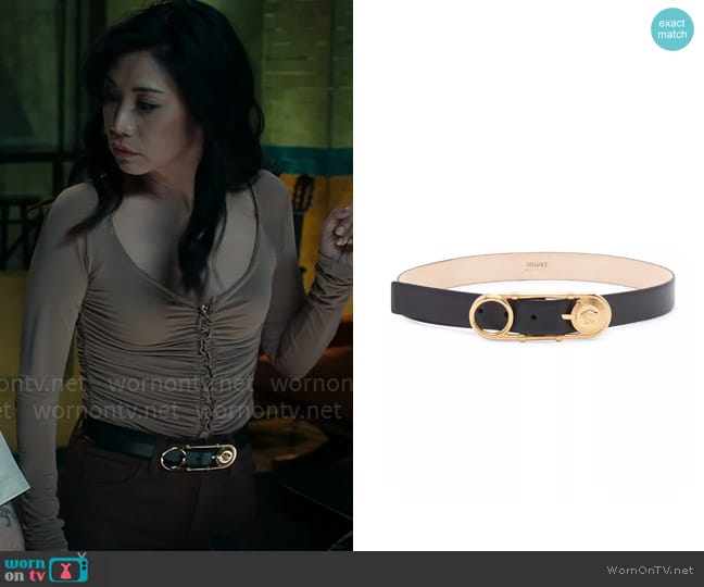 Versace Medusa Safety Pin Leather Belt worn by Melody Bayani (Liza Lapira) on The Equalizer