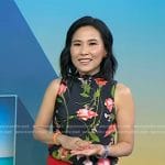 Vicky's black floral sleeveless top and red button front skirt on Today