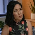 Vicky’s black floral sleeveless top and red skirt on NBC News Daily