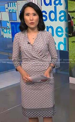 Vicky’s grey geometric wrap dress on NBC News Daily