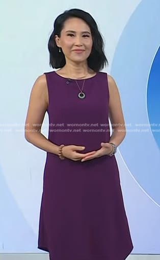 Vicky’s purple sleeveless dress and green pom pom sandals on Today