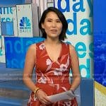 Vicky’s red floral sleeveless dress on NBC News Daily