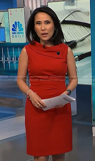 Vicky's red folded neck sheath dress on NBC News Daily