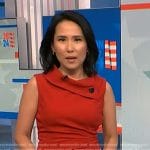 Vicky's red folded neck sleeveless sheath dress on NBC News Daily