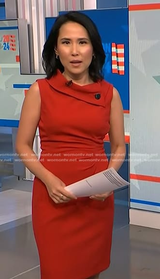 Vicky’s red folded neck sleeveless sheath dress on NBC News Daily