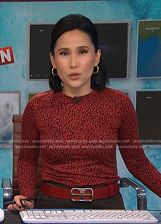 Vicky's red printed long sleeve top on NBC News Daily