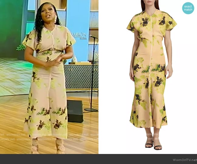 Victoria Beckham Floral Drape-Shoulder Maxi Dress worn by Tamron Hall on Tamron Hall Show