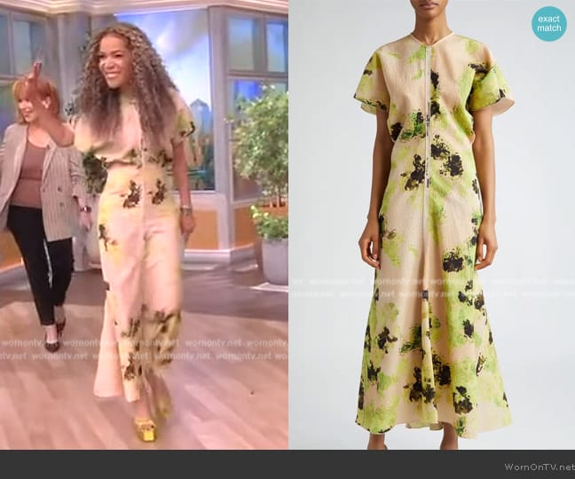 Victoria Beckham Floral Drape-Shoulder Maxi Dress worn by Sunny Hostin on The View