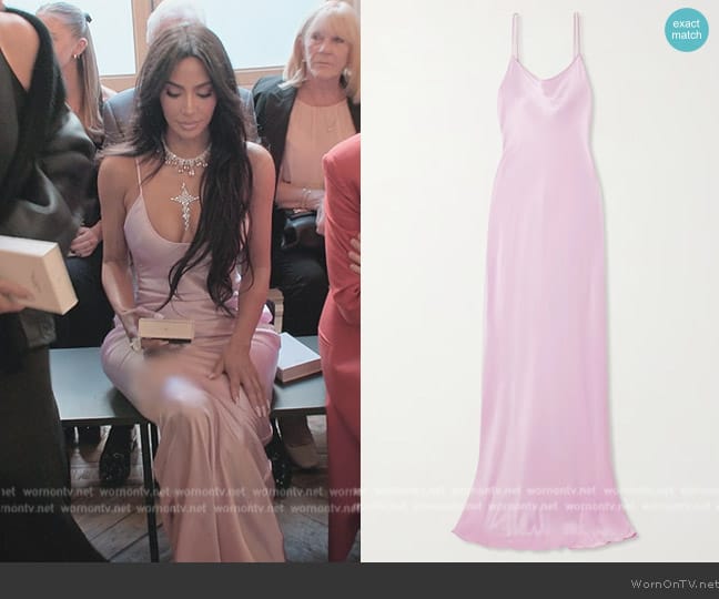 WornOnTV Kim s pink satin gown on The Kardashians Kim Kardashian Clothes and Wardrobe from TV