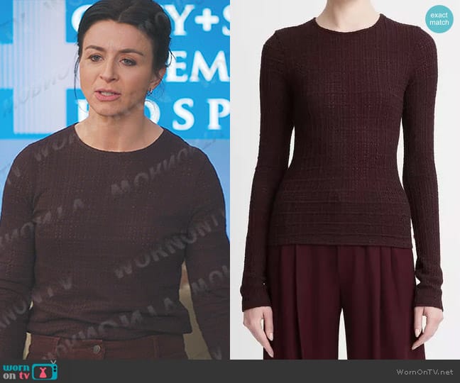 Vince Plaid-Jacquard Long-Sleeve Top  worn by Amelia Shepherd (Caterina Scorsone) on Greys Anatomy