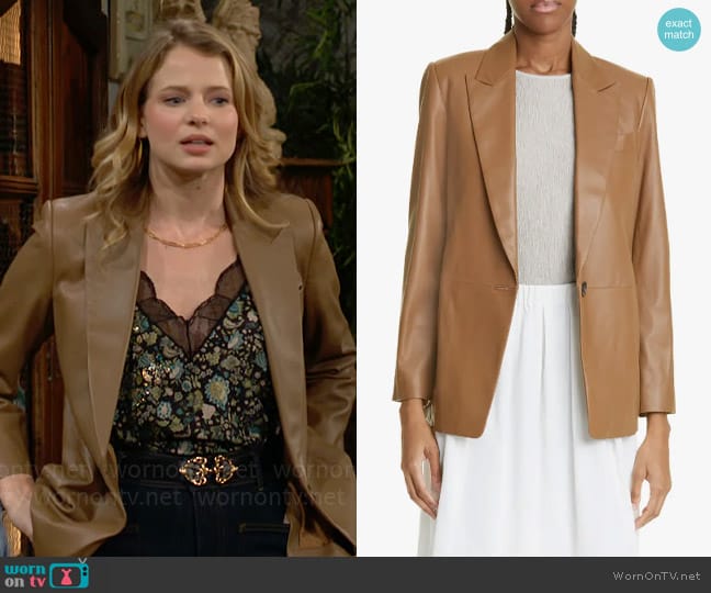 Vince Straight Fit Leather Blazer worn by Summer Newman (Allison Lanier) on The Young and the Restless