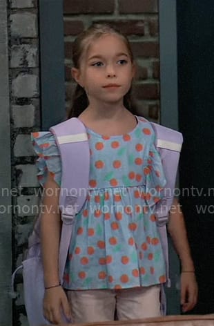 Violet's blue cherry print top on General Hospital