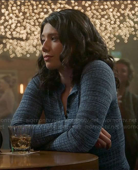 Violet's blue marled knit henley sweater on Chicago Fire