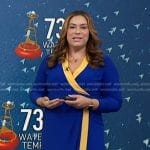 Violeta’s blue contrast trim wrap dress on NBC News Daily