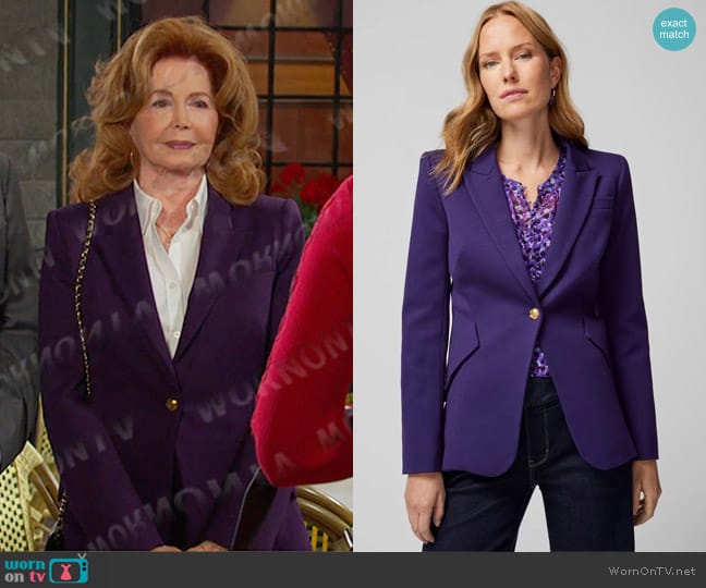 White House Black Market Luxe Stretch Editor Blazer in Deep Amethyst worn by Maggie Horton (Suzanne Rogers) on Days of our Lives