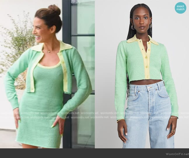 Who What Wear Lucy textured cotton cardigan green worn by Polly Brindle (Polly Brindle) on Selling the OC